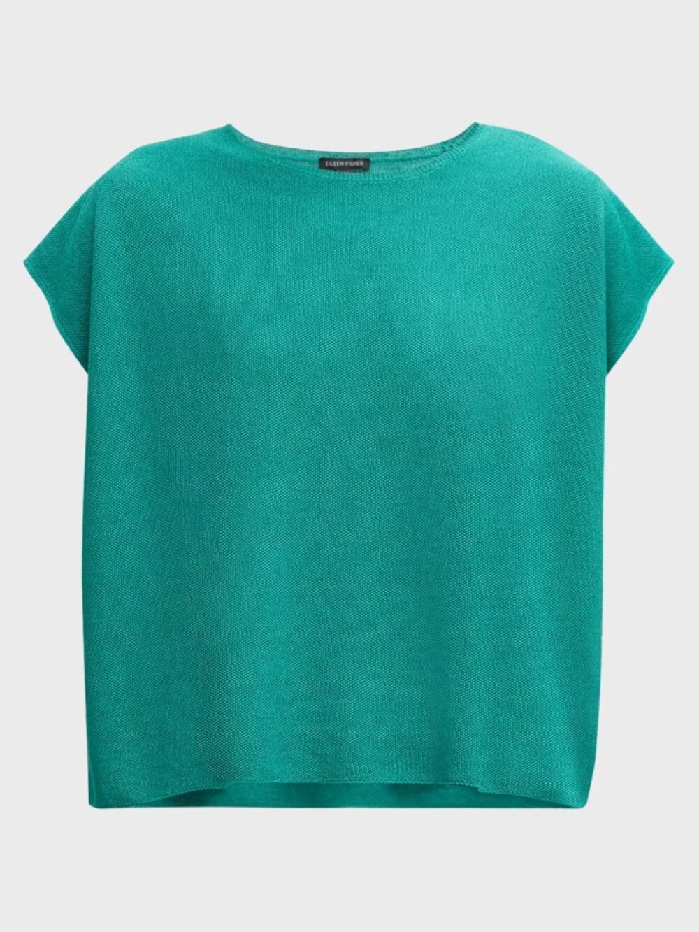 Eileen Fisher Organic Linen and Cotton Teal Relaxed Knit Boxy Short-Sleeve Crewn